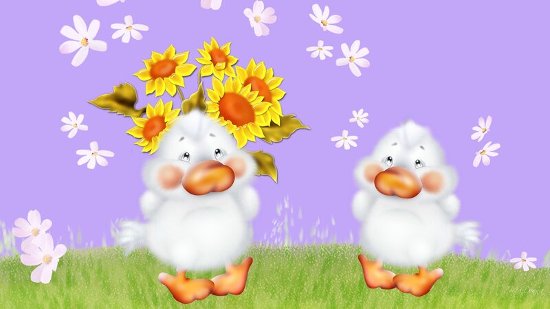 Two Ducklings in Grass