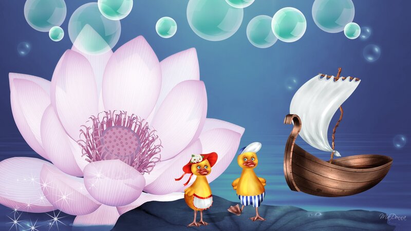 Two Ducklings on a Lily Pad