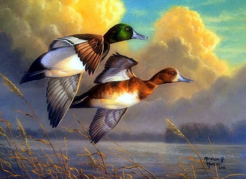 Two Ducks in Flight — Blue
