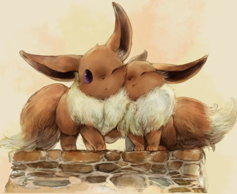 Two Eevee Pokémon — Brown, Calm