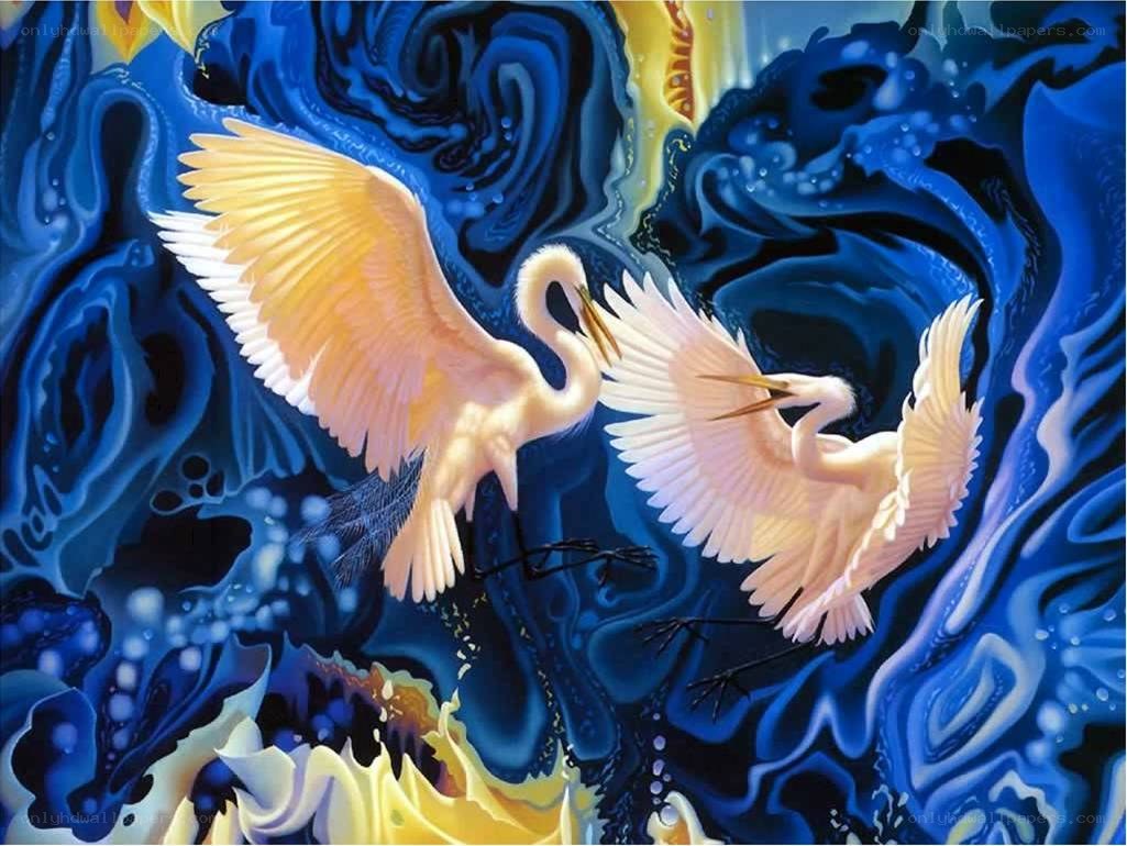 Two egrets in flight
