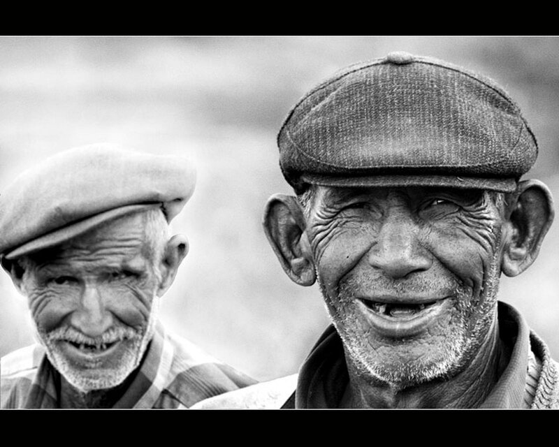 Two Elderly Men Smiling — Black