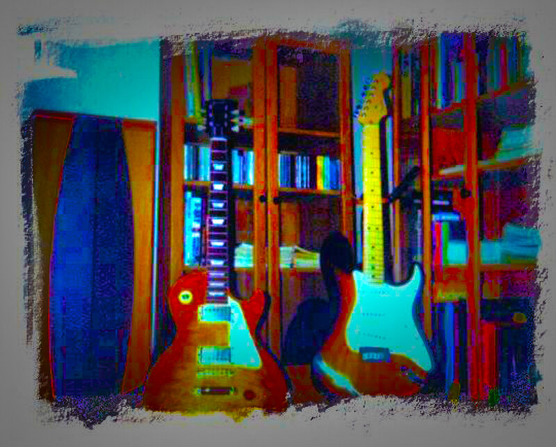 Two Electric Guitars — Blue