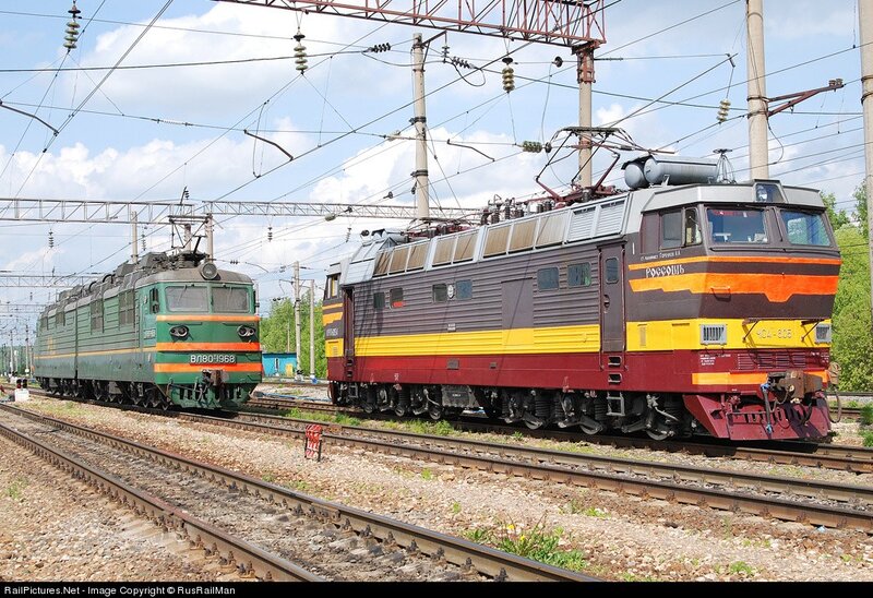 Two electric locomotives on tracks