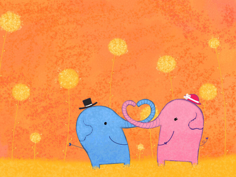 Two Elephants in Field — Orange