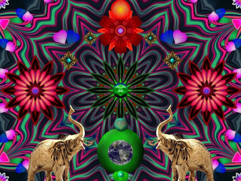 Two Elephants with Flowers