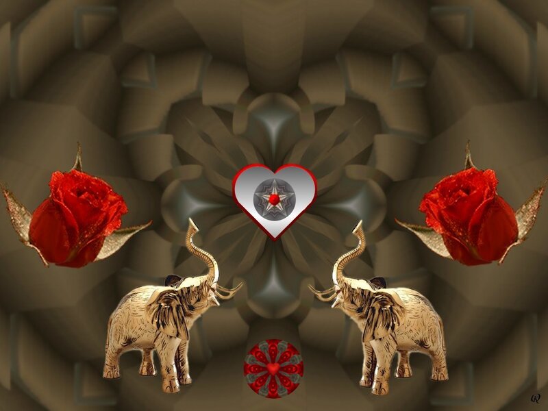 Two Elephants with Roses