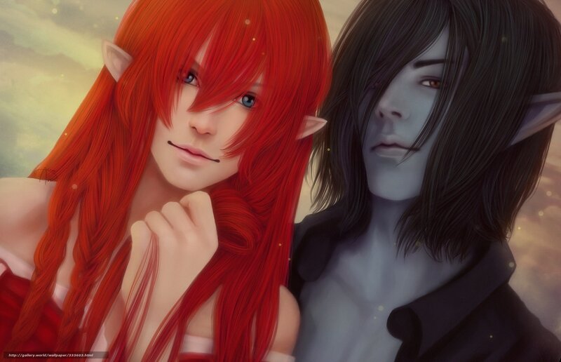 Two elf characters in a fantasy scene