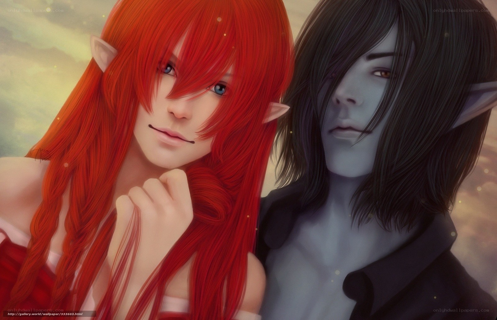 Two elf characters in a fantasy scene
