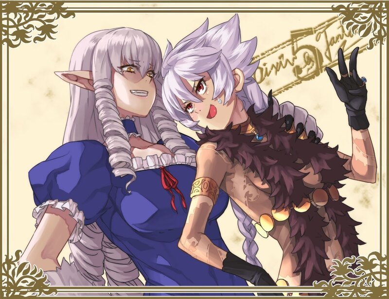 Two elf characters in fantasy attire