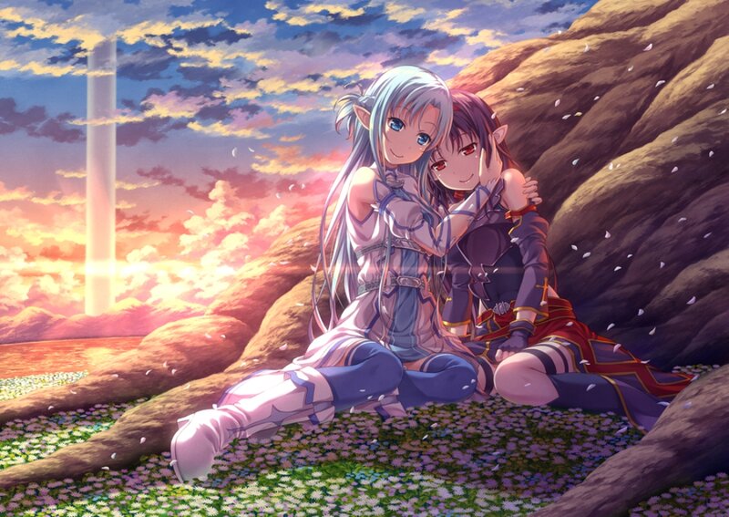 Two Elf Girls Hugging — Purple