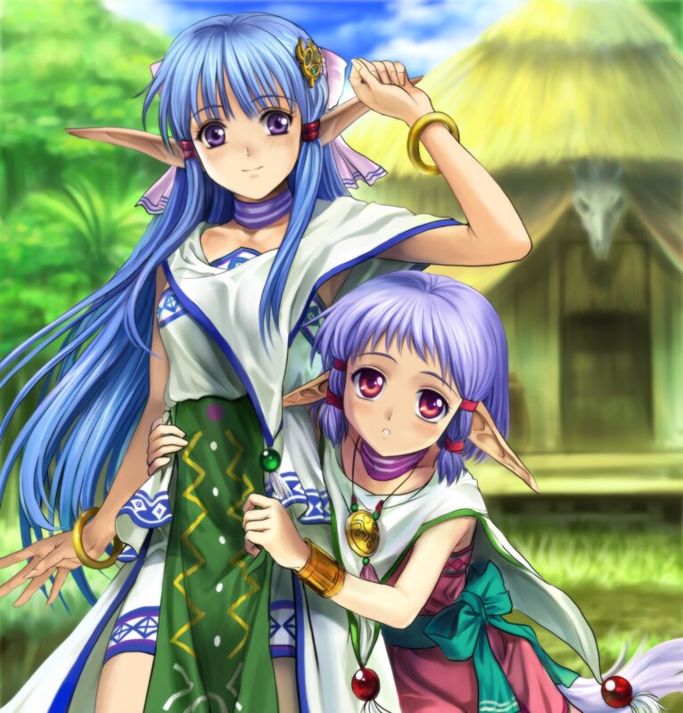 Two elf girls in a village