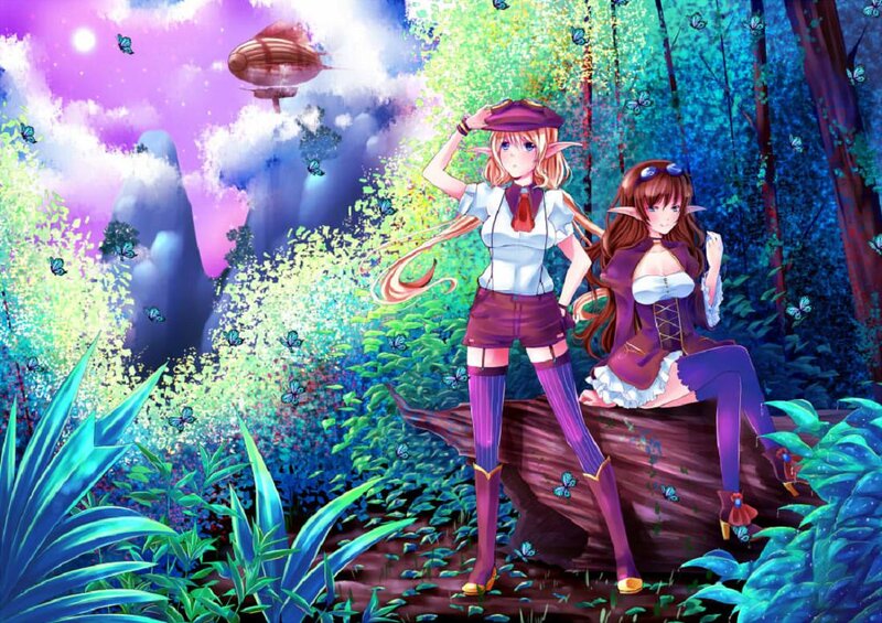 Two Elf Girls in Forest — Purple