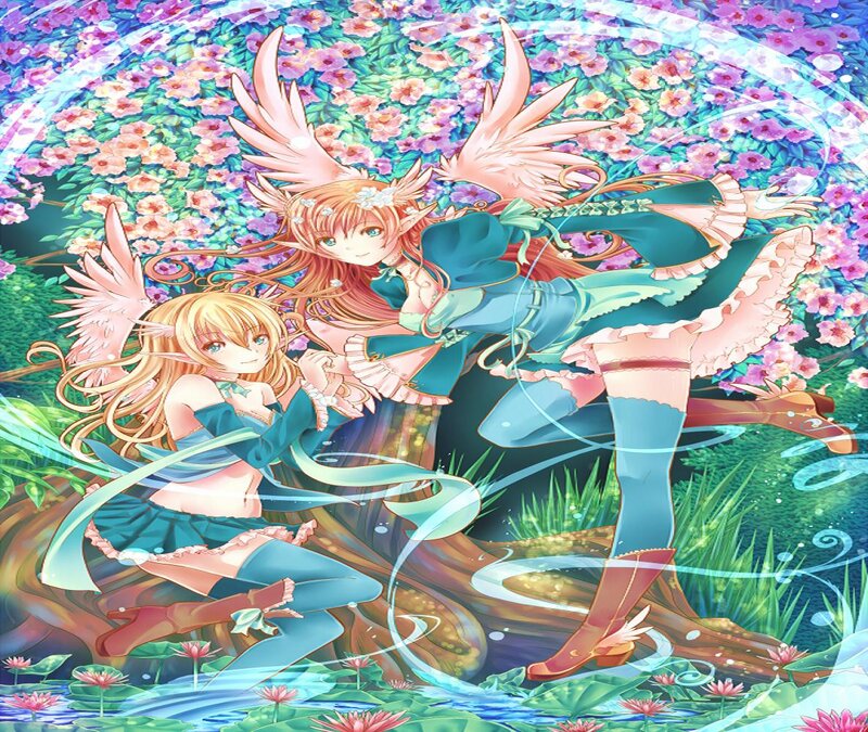 Two Elf Girls in Garden