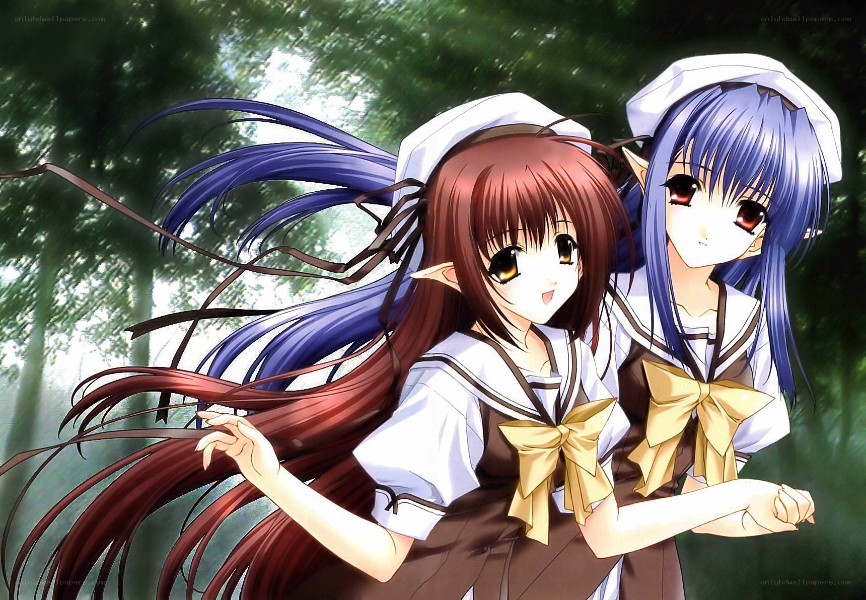 two elf girls in school uniforms