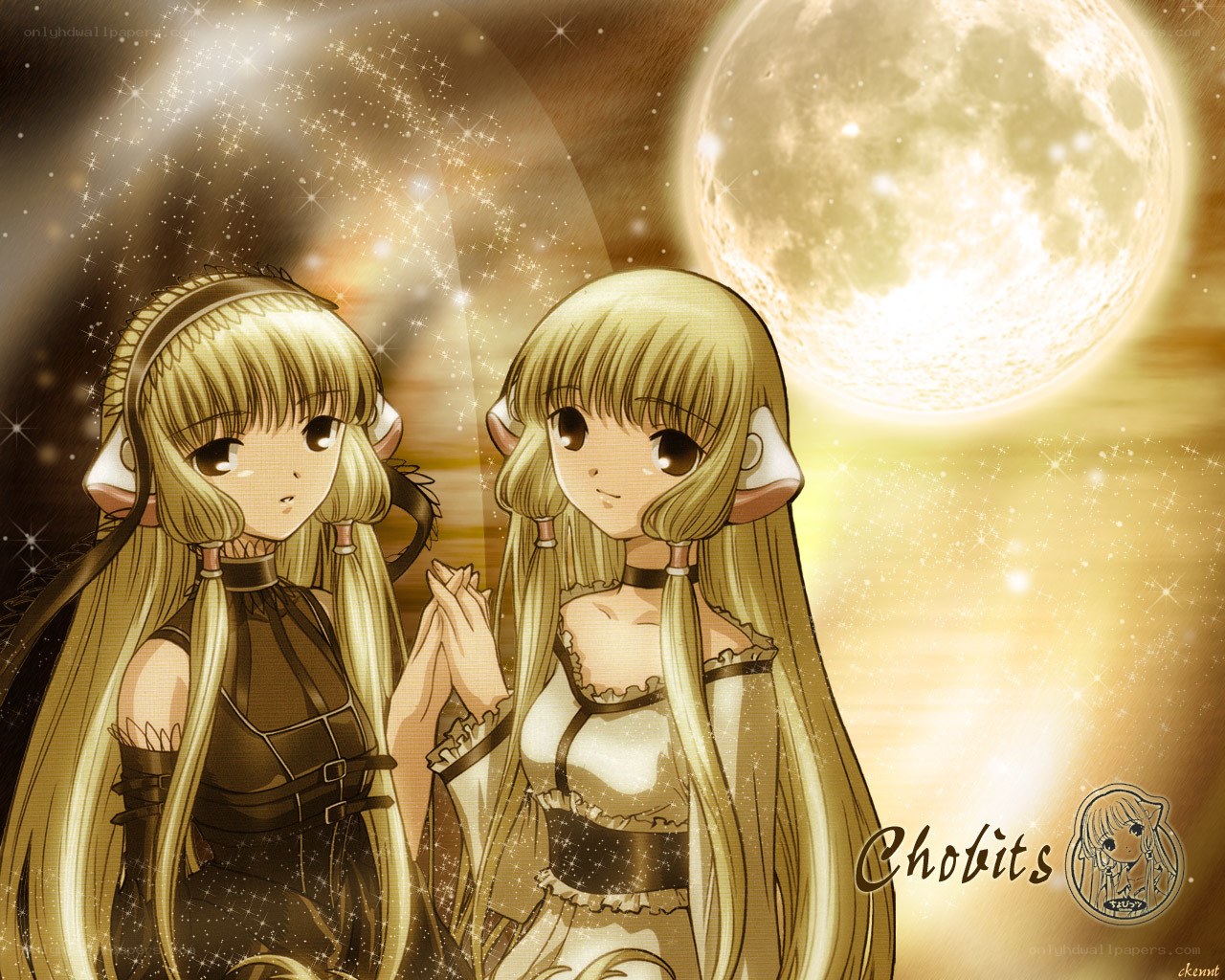 Two elf girls under a full moon