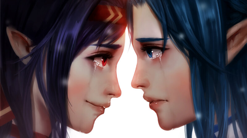 Two Elf-like Characters — Blue