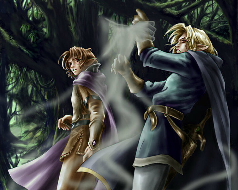 Two Elf-like Characters — Green, Dramatic
