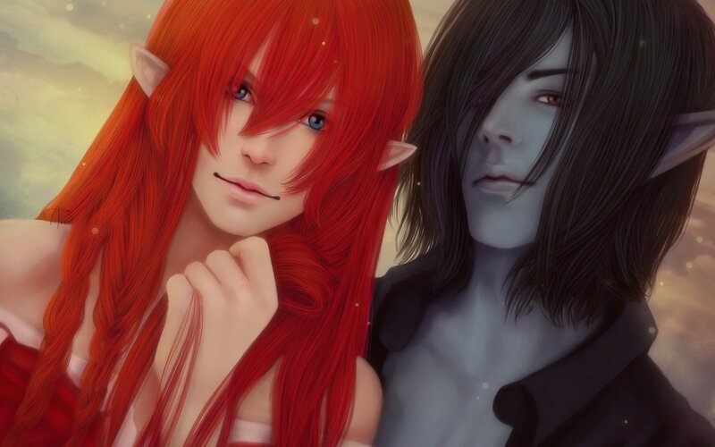 Two Elf-like Characters — Red