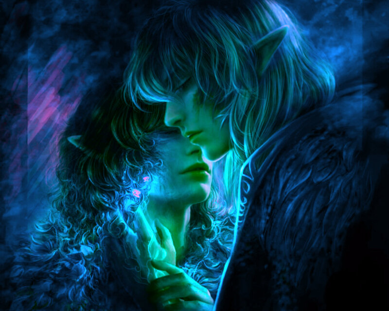 Two Elf-like Figures — Blue, Dramatic
