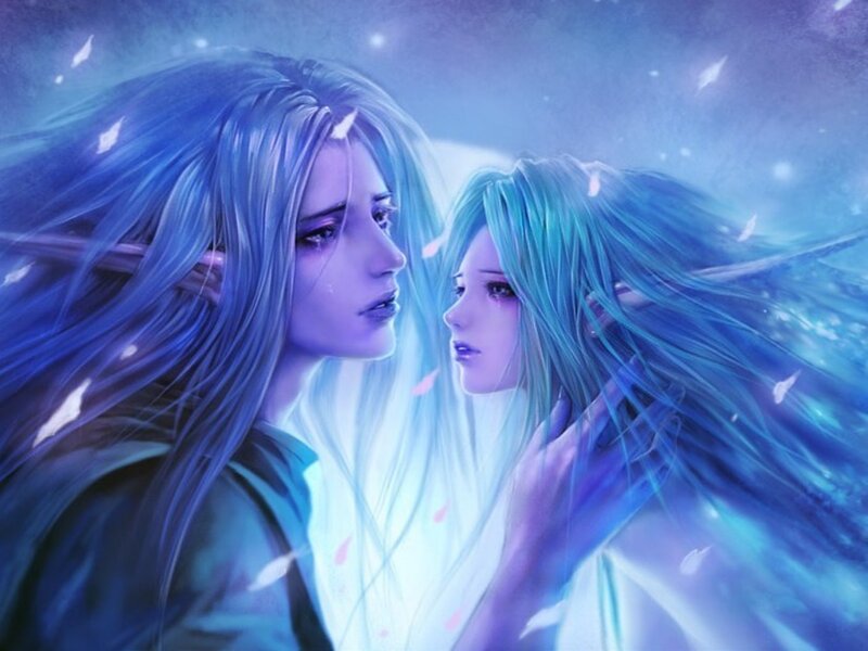 Two Elf-like Figures — Blue