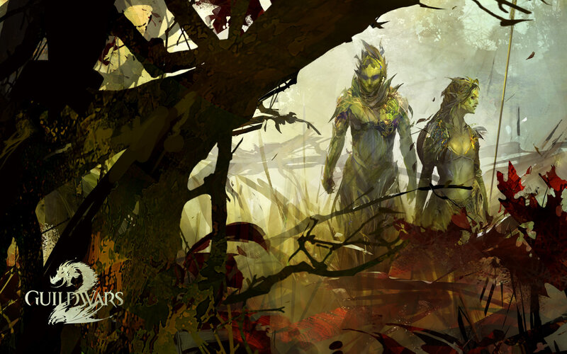 Two Elf-like Figures — Green, Dramatic