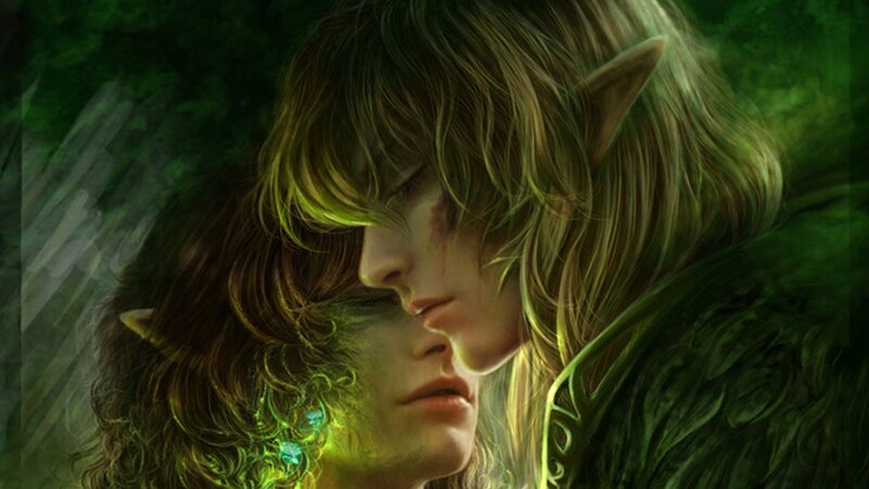 Two Elf-like Figures — Green