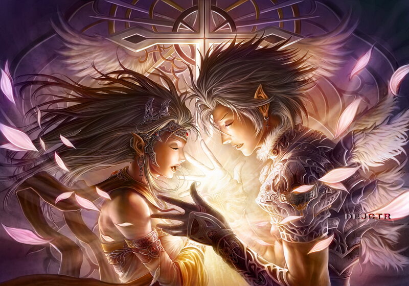 Two Elf-like Figures — Purple, Dramatic