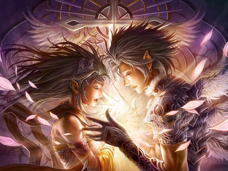 Two Elf-like Figures — Purple