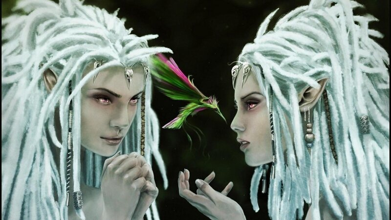 Two Elf-like Figures — White, Mystical, Digital Art