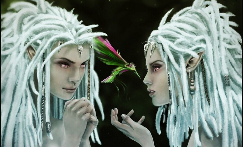 Two Elf-like Figures — White, Mystical