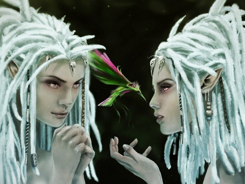 Two Elf-like Figures — White