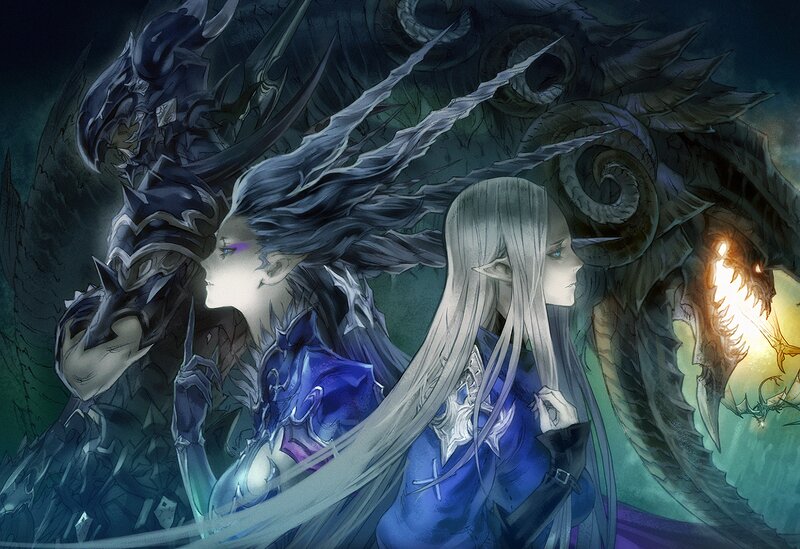 Two Elf-like Figures with Dragon