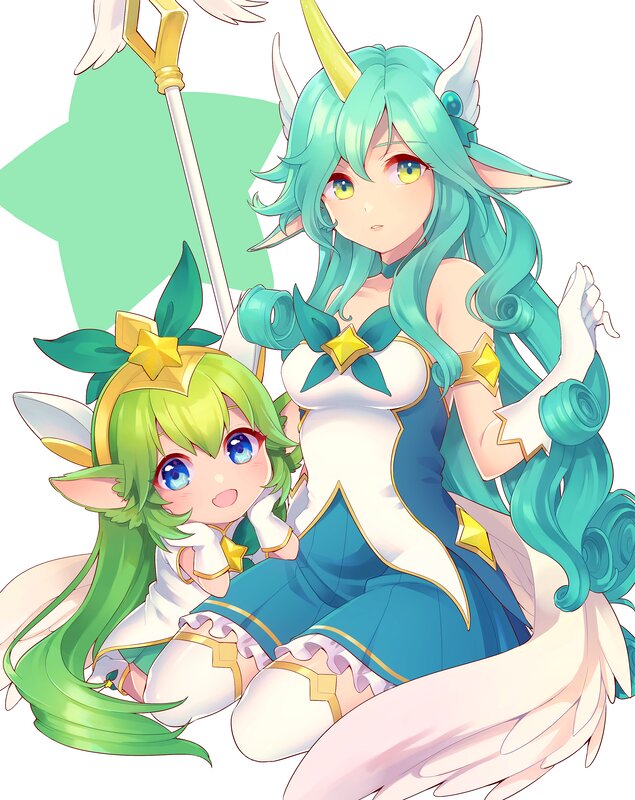 Two Elf-like Girls — Green, Playful