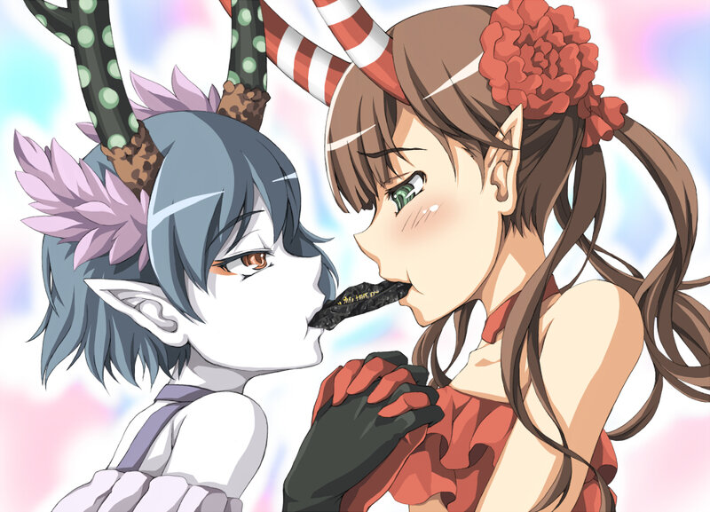 Two Elf-like Girls Kissing