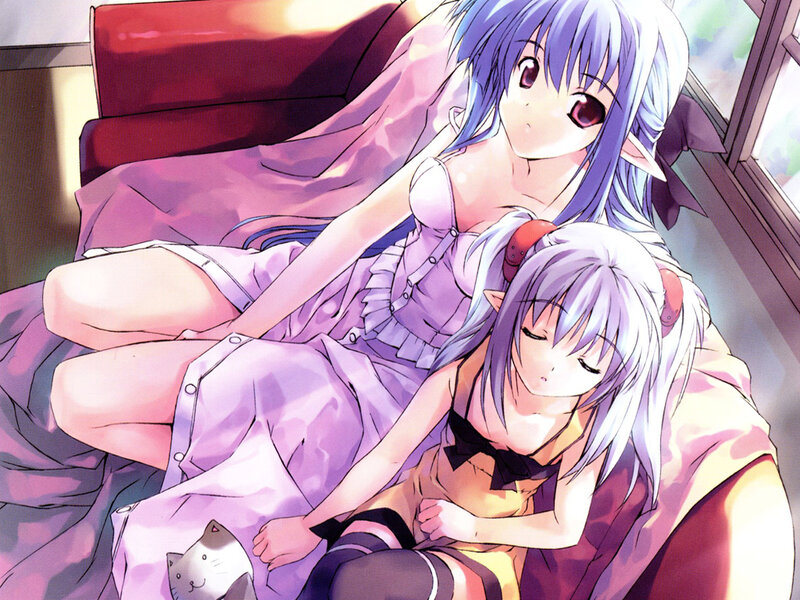 Two Elf-like Girls on Couch