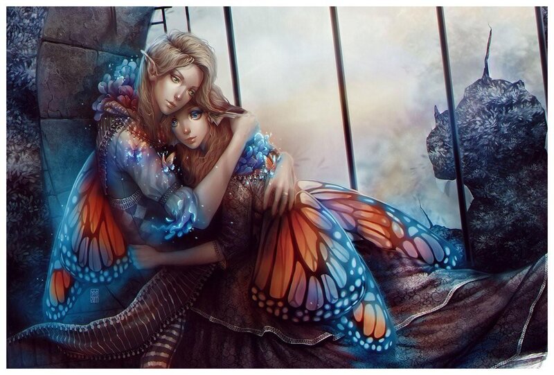 Two Elf-like Women — Blue, Melancholic