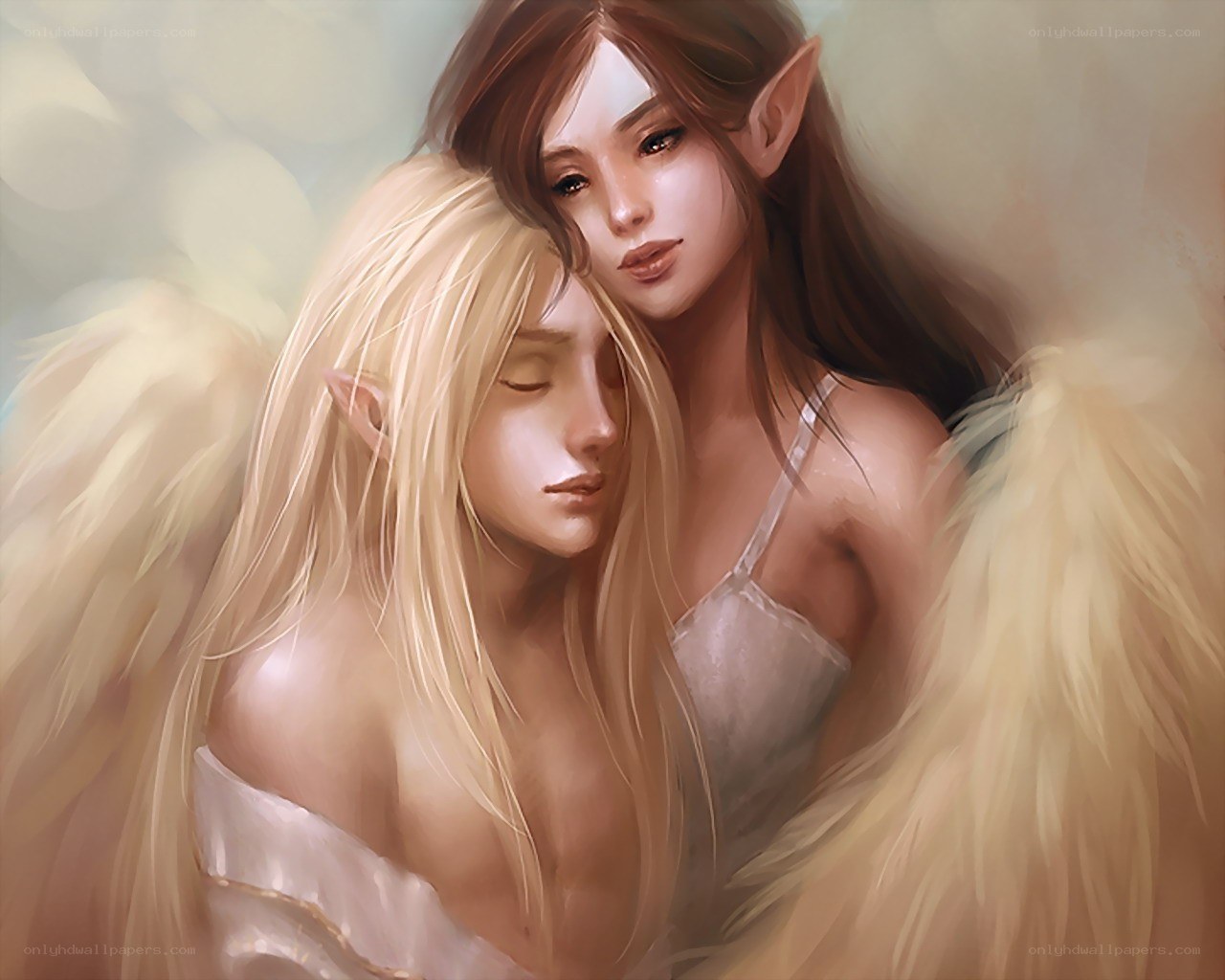 Two elf-like women embracing