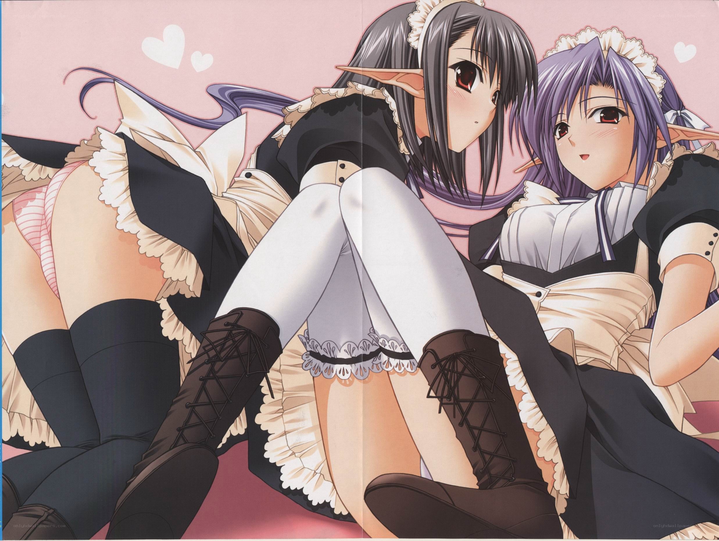 two elf maids in a close embrace