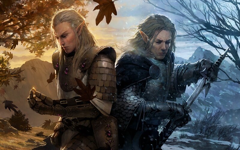 Two Elf Warriors — Brown, Dramatic