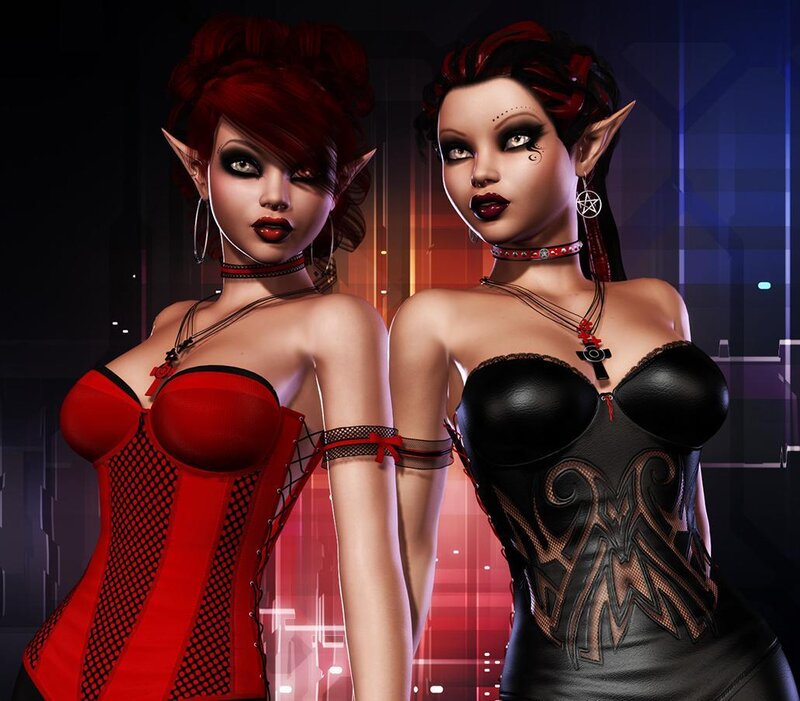 Two elf women in corsets