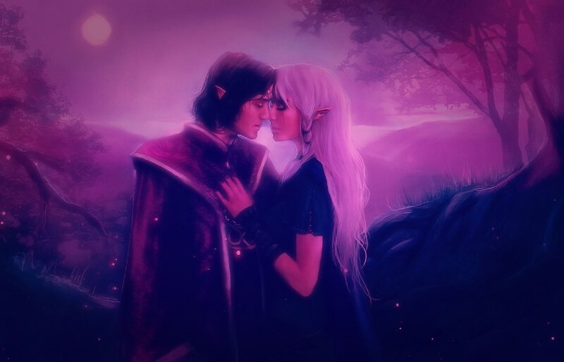 Two Elves Embracing — Purple