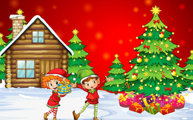 Two Elves with Gifts — Red