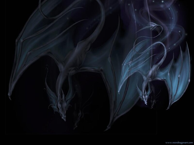 Two ethereal dragons in flight