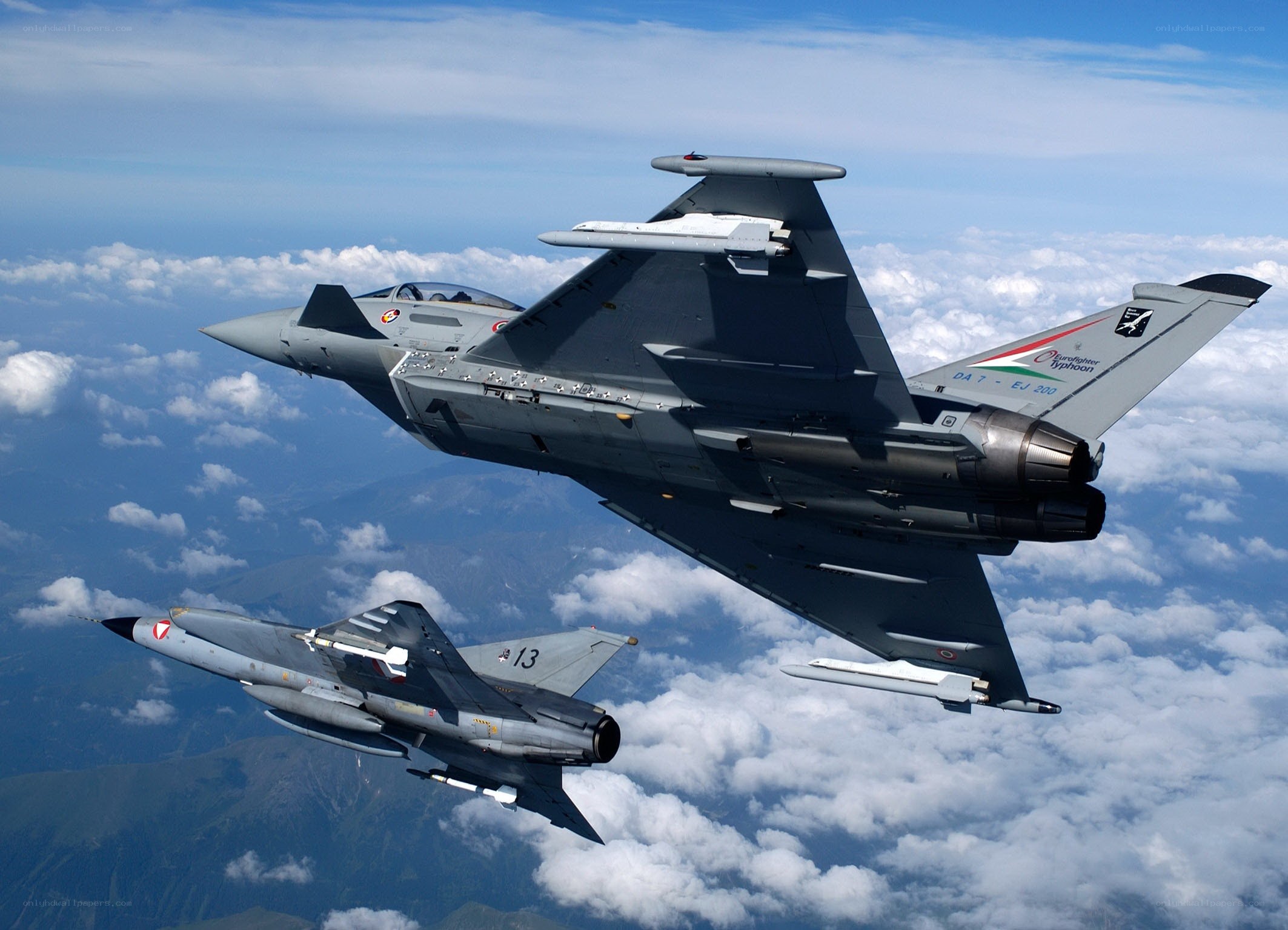 Two Eurofighter Typhoons in flight