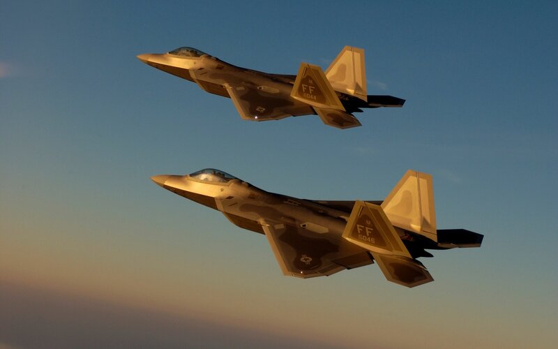 Two F-22 Raptors in formation