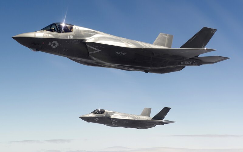 Two F-35 Fighter Jets — Blue