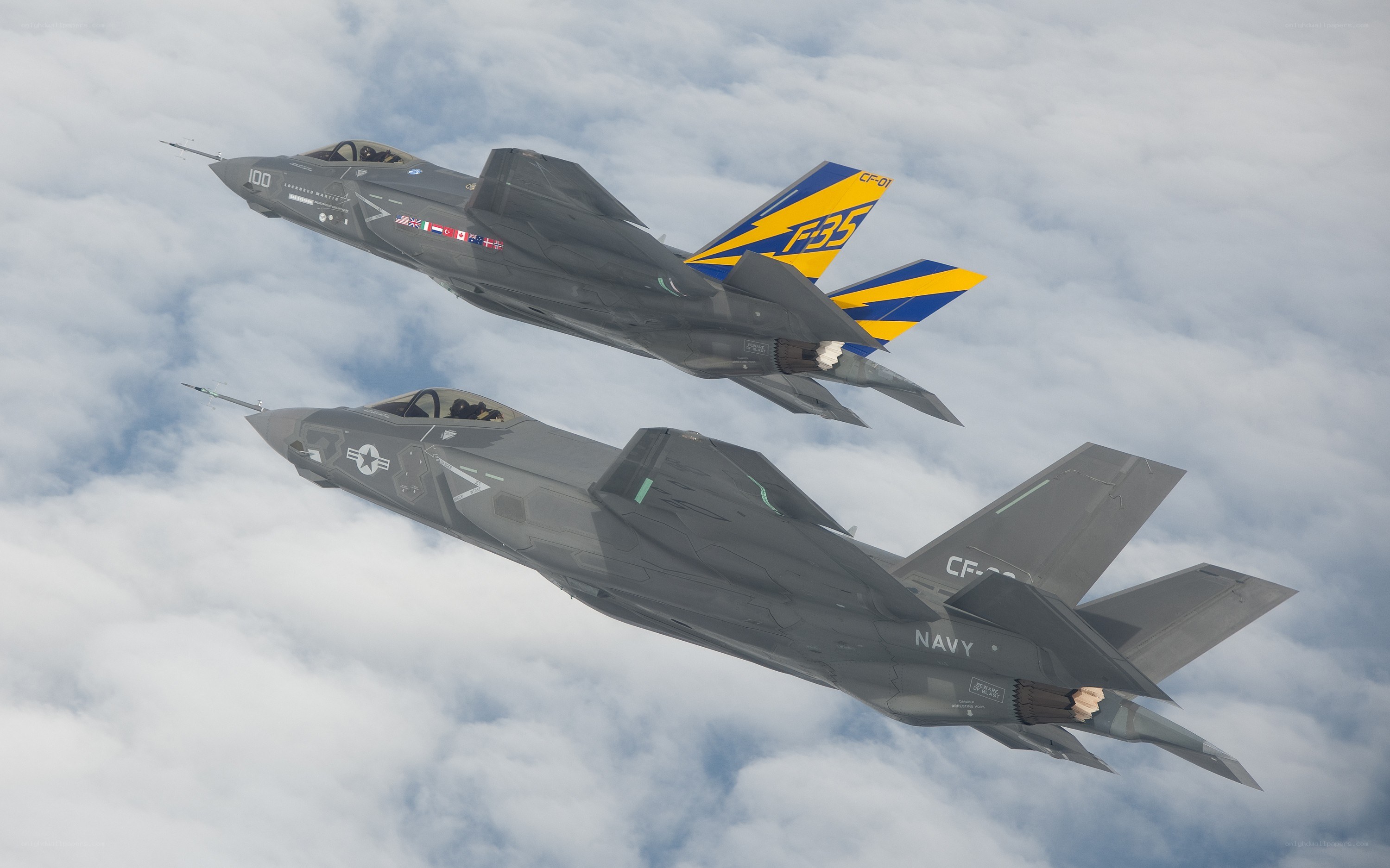 Two F-35 fighter jets in formation