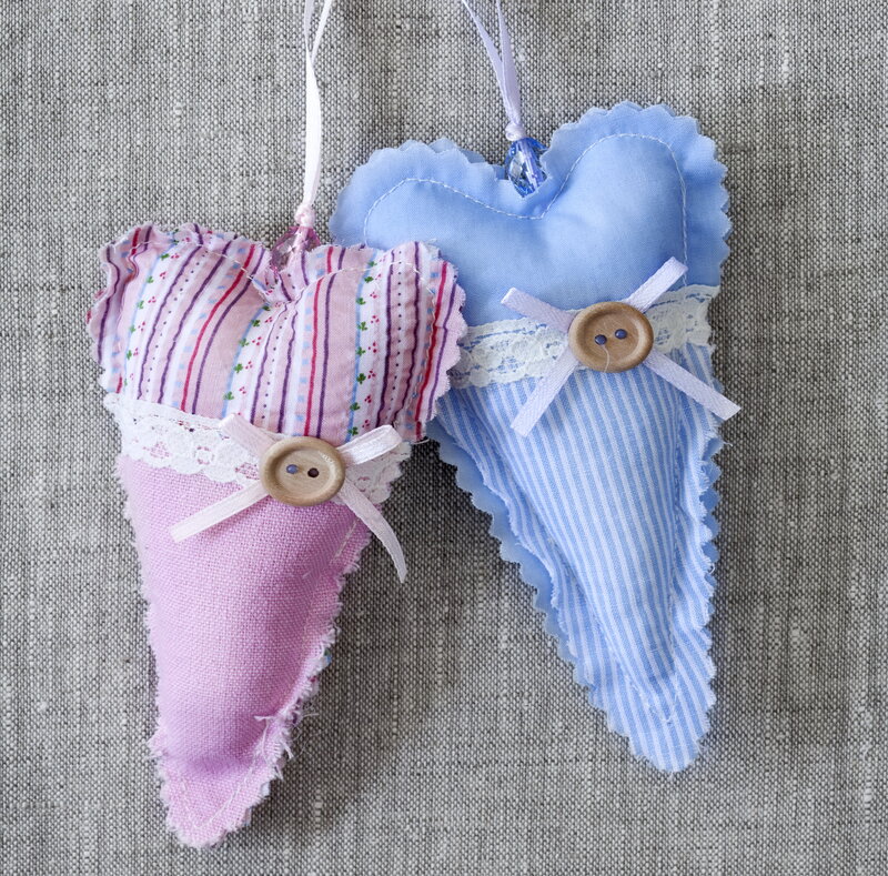 Two Fabric Heart Ornaments