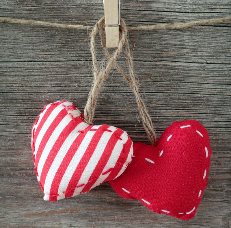 Two Fabric Hearts — Red, Calm